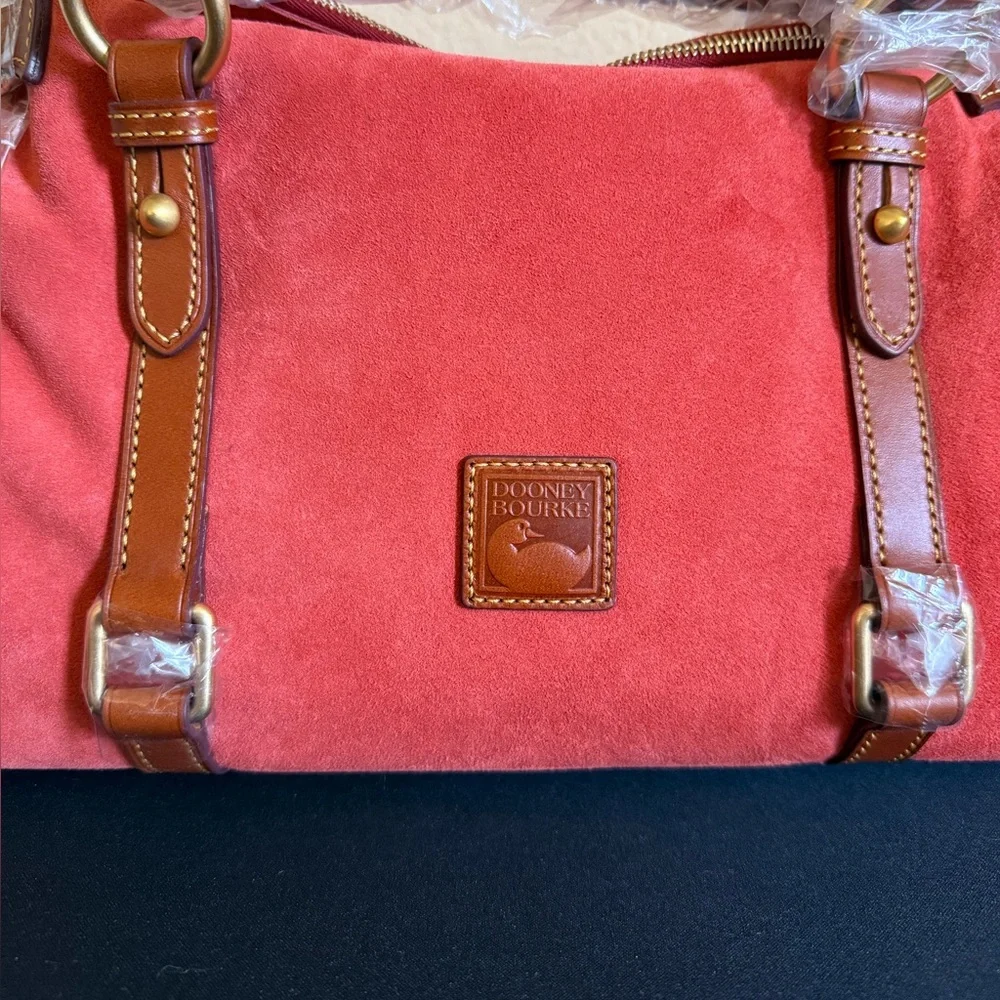 Dooney & Bourke Tomato Red Suede Leather Florentine Satchel - Picture 2 of 12